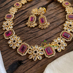 Fancy AD Stone Designer Neckpiece -Red White-G036