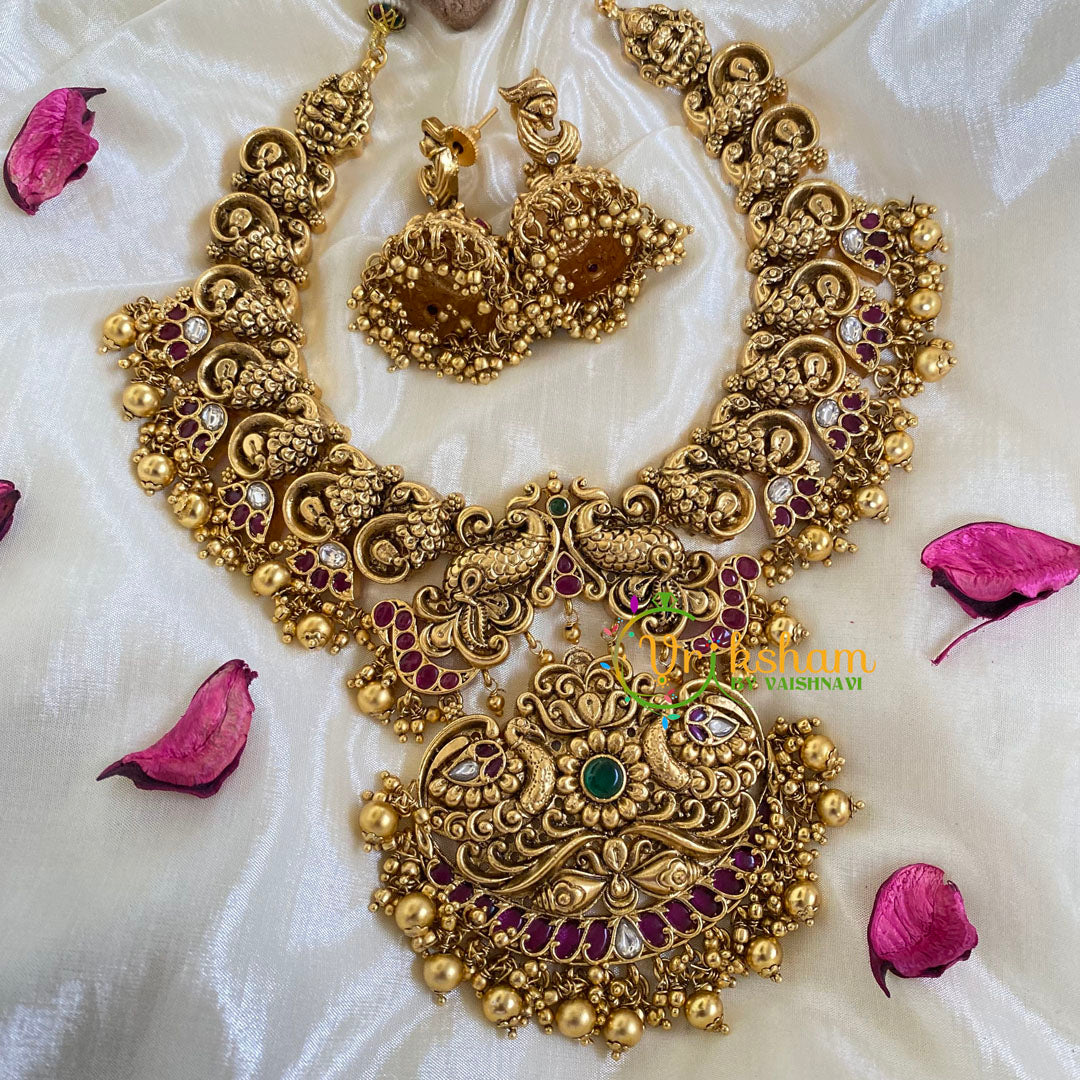 Premium Gold Look Alike Peacock Neckpiece -Ghungroo-G5937