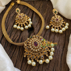 AD Stone Addigai Short Neckpiece-Red Green-G9893