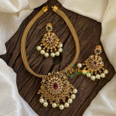 AD Stone Addigai Short Neckpiece-Red Green-G9893