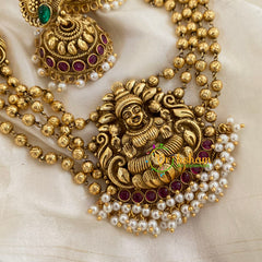 Gold Look Alike Lakshmi Pendant Neckpiece-Pearl-G7245