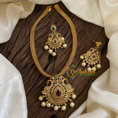 AD Stone Addigai Short Neckpiece-Red Green-G9895