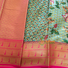 Light Sea Green Kalamkari Saree -Semi Soft Silk Saree -VS886