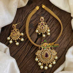 AD Stone Addigai Short Neckpiece-Red-G9896