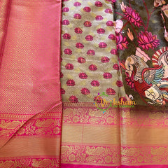 Dark Brown Kalamkari Saree -Semi Soft Silk Saree-VS877