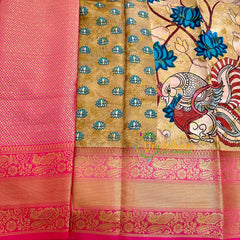 Beige Sandal Kalamkari Saree -Semi Soft Silk Saree-VS881