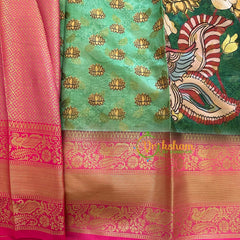 Dark Green Kalamkari Saree -Semi Soft Silk Saree-VS880