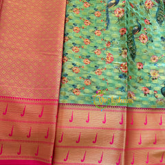 Green Kalamkari Saree -Semi Soft Silk Saree -VS875