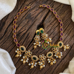 Fancy AD Stone Designer Neckpiece-Red Green -G039