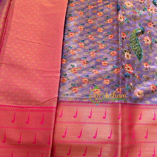 Lavender Kalamkari Saree -Semi Soft Silk Saree -VS898