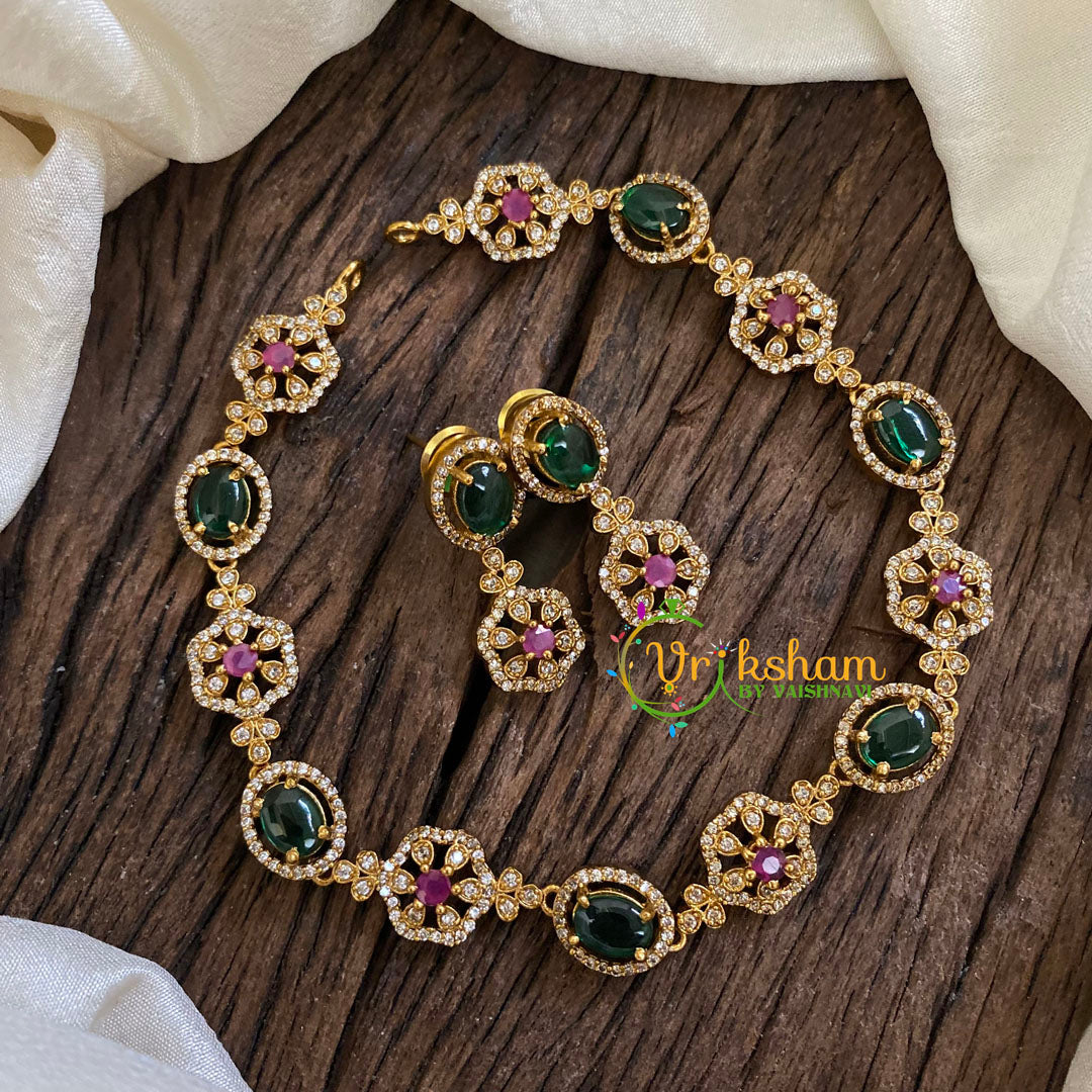 Fancy AD Stone Designer Neckpiece -Red Green-G047