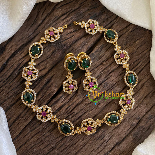 Fancy AD Stone Designer Neckpiece -Red Green-G047