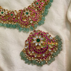 Exquisite Jadau Kundan Short Neckpiece - Pastel Green Bead -J1001