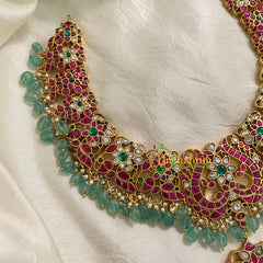 Exquisite Jadau Kundan Short Neckpiece - Pastel Green Bead -J1001