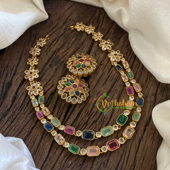 Layered Navrathna Short Neckpiece-Multicolor Stone-G025