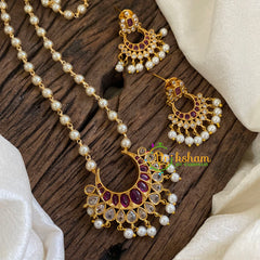 AD Stone Pendant Pearl Chain Short Neckpiece-G9892