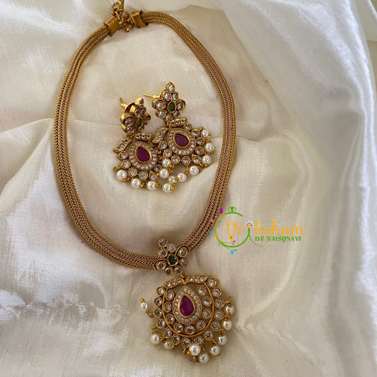 AD Stone Addigai Short Neckpiece -Red-G5948