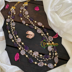 4 Layered Purple Stone Pearl Maala Neckpiece-G5958