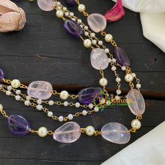 4 Layered Purple Stone Pearl Maala Neckpiece-G5958
