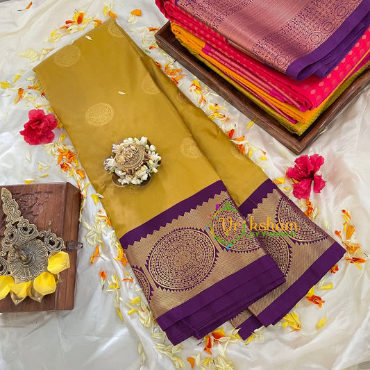 Olive Green Kanchi Silk Saree with Violet Border-VS85