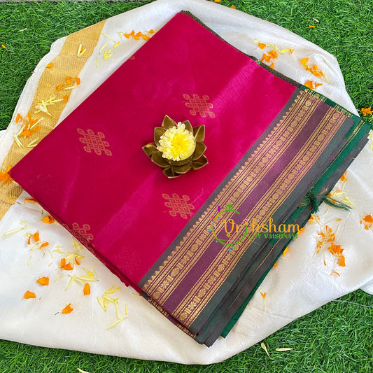 Pink Green Kolam Silk Cotton Saree-Handloom Saree-VS456