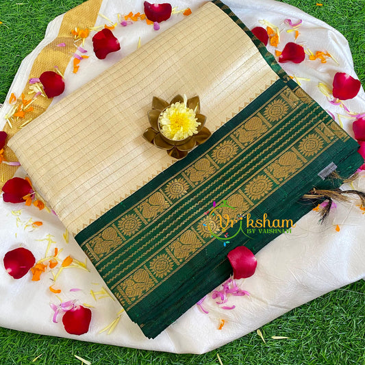 Half White with Green Silk Cotton Saree-Handloom Saree-VS455