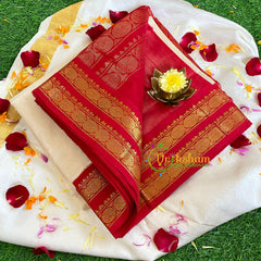 Half White with Red Korvai Silk Cotton Saree-Handloom Saree-VS458