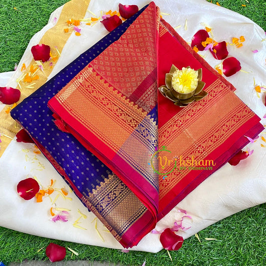 Royal Blue Laksham Butta Silk Cotton Saree-Korvai Handloom Saree-VS461