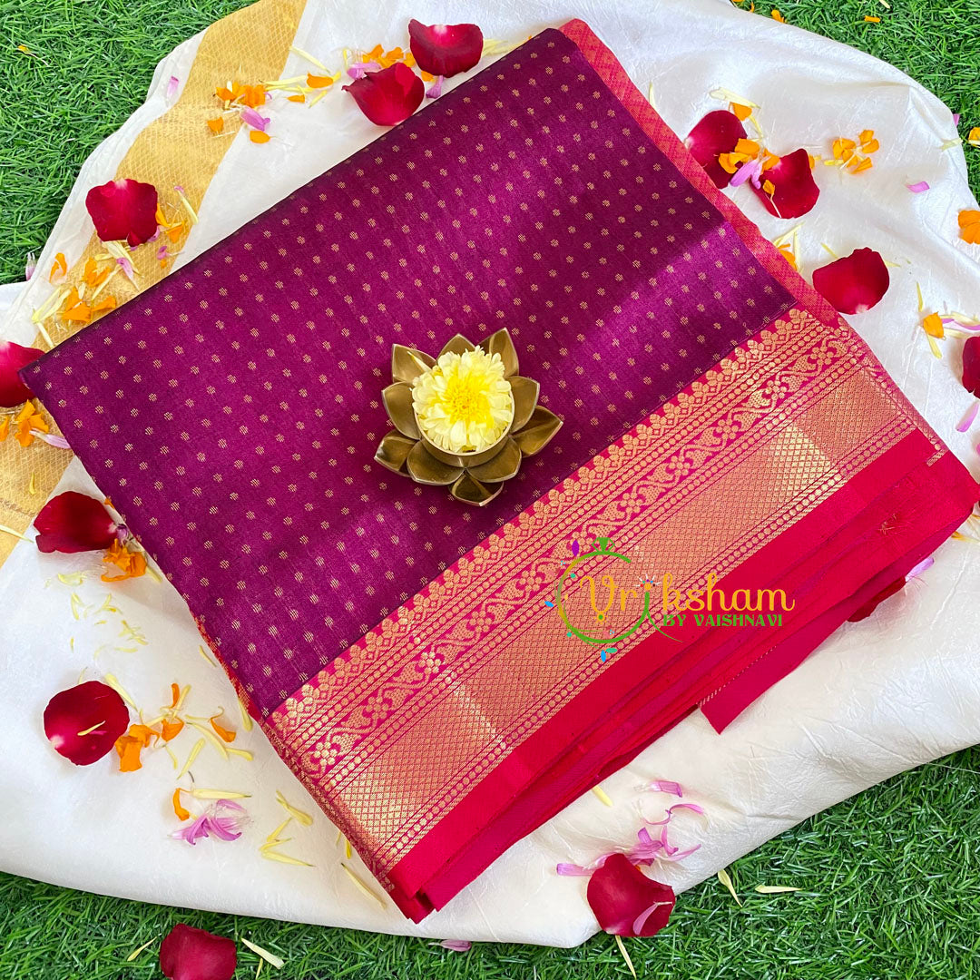 Majenta Laksham Butta Silk Cotton Saree-Korvai Handloom Saree-VS462