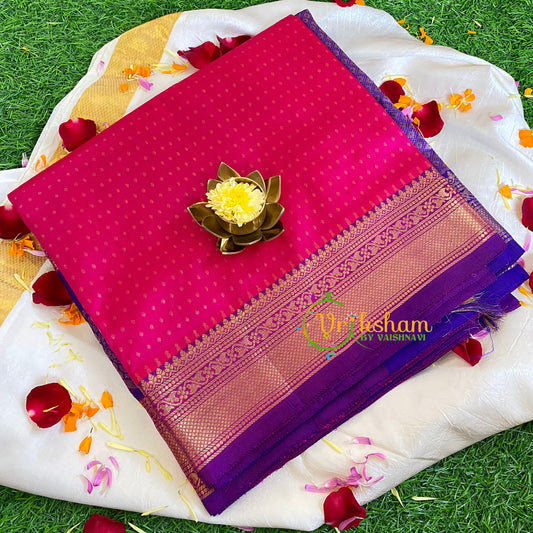 Hot Pink Laksham Butta Silk Cotton Saree-Handloom Saree-VS464