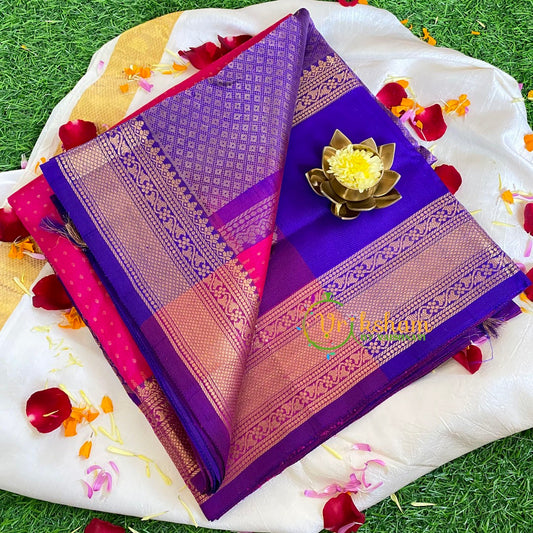 Hot Pink Laksham Butta Silk Cotton Saree-Handloom Saree-VS464