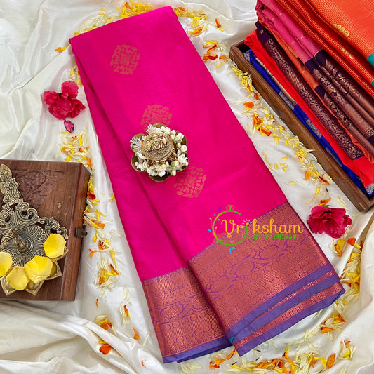 Hot Pink Kanchi Silk Saree with Lavender Border-VS89