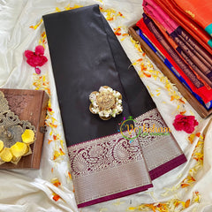 Black Kanchi Silk Saree with Pinkish Violet Border-VS82
