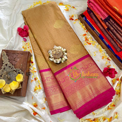 Sandal Yellow Kanchi Silk Saree with Pink Border-VS92