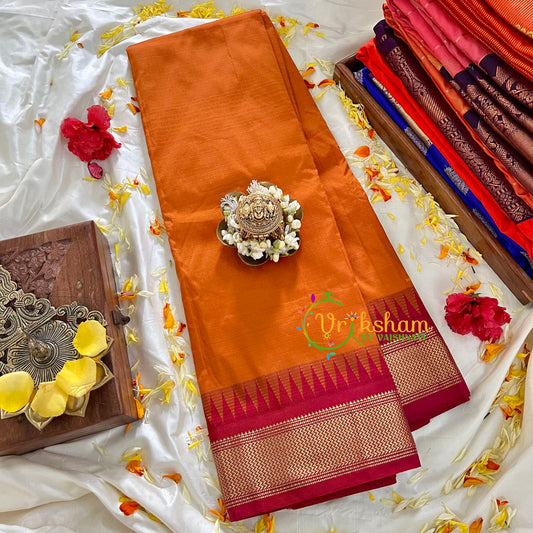 Orange Temple Border Silk Saree-VS94