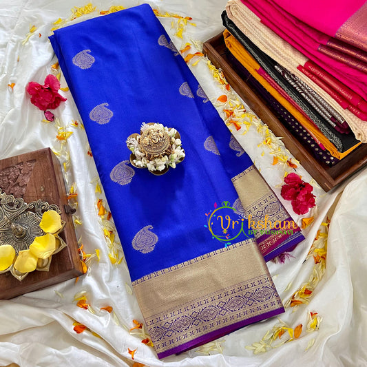 Ink Blue Kanchi Silk Saree with Violet Border-VS83