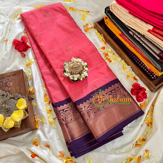 Pink Kattam Silk Saree with Violet Border-VS88