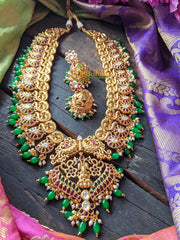 Royal Lakshmi Peacock Green Beads Haaram - G1006