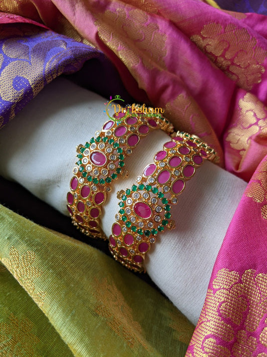 Red AD Stone Bangles with Green and White Stones -G1391