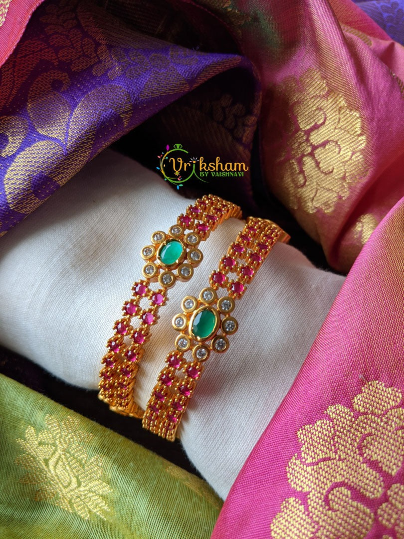 AD Stone Bangles - Pink and Green -G967