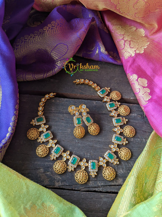 AD Stone Coin Neckpiece -Green -G1040