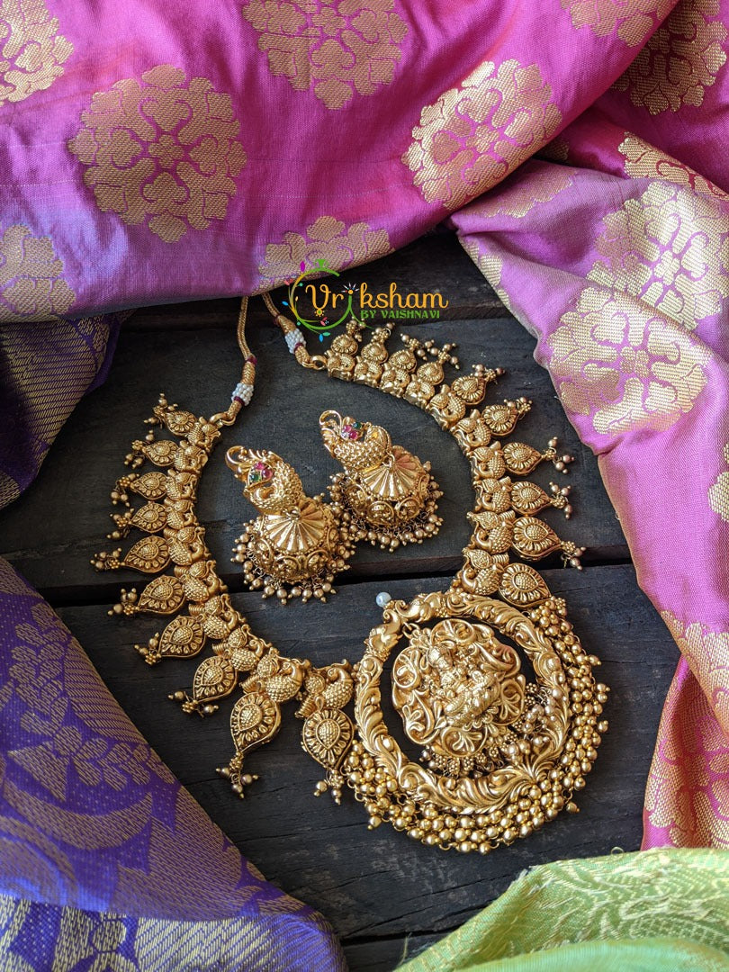 Lakshmi Temple Neckpiece -Golden Beads -G1055
