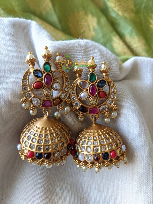 Navarathna Stone Half Moon Jhumkas -G999