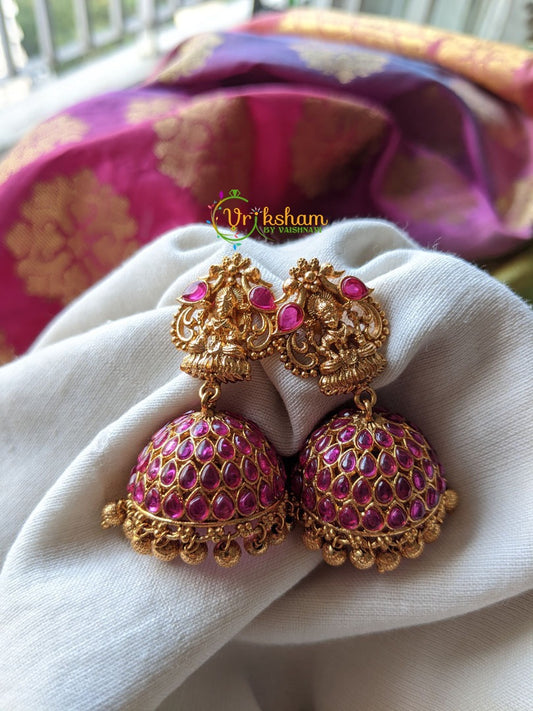 Lakshmi Kemp Jhumkas -Temple Jhumkas -Red -G1303