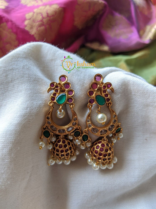 Chandbali Jhumkas -Peacock stud -G1301