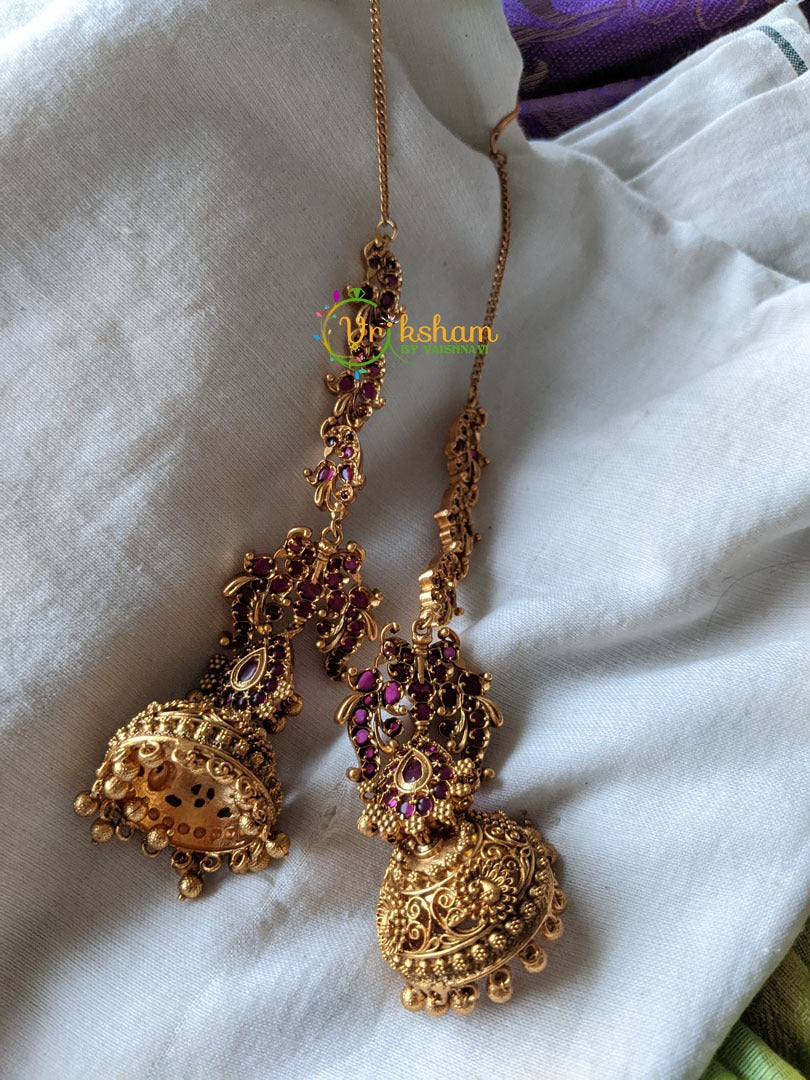 Kemp Peacock Jhumkas with Peacock Earchains -G1265