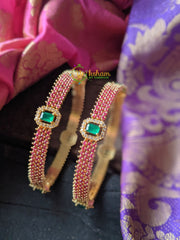 Red AD Stone Bangles with Emerald like Stones -G1329