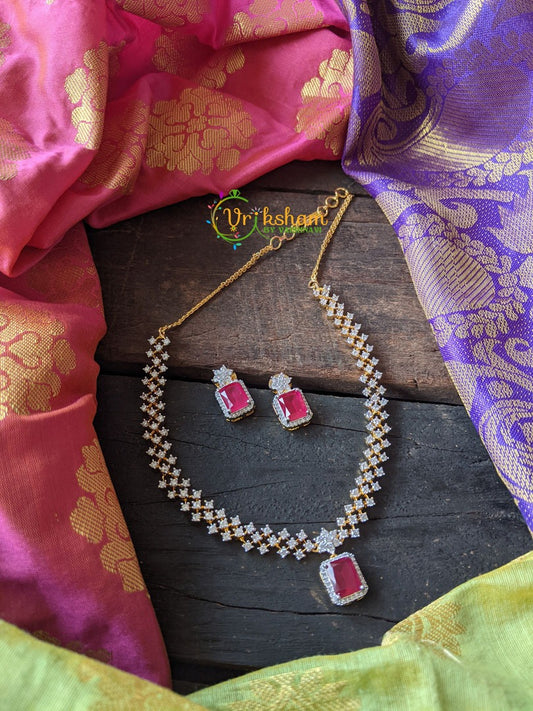 White AD stone Neckpiece with Pink centre stone -G1197