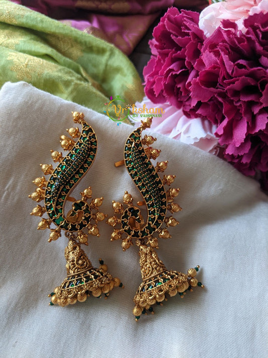 AD Stone Cuff Jhumkas -Green -G1216