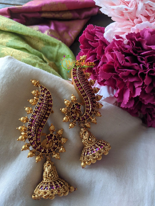 AD Stone Cuff Jhumkas -RED -G1215